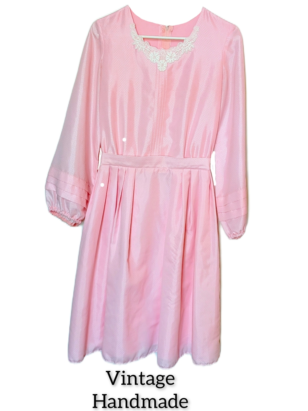 Vintage Handmade Pink Lace-Yoke Dress
